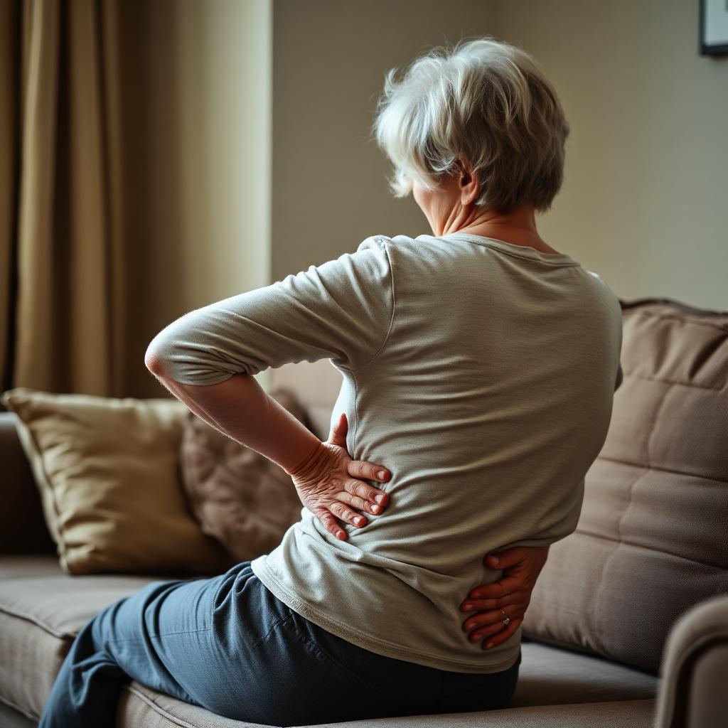 Femme senior souffrant du dos